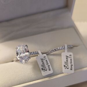 Engagement Ring 3.5ct Oval Cut, 925 Sterling Silver & Eternity Band 7.5 NIB